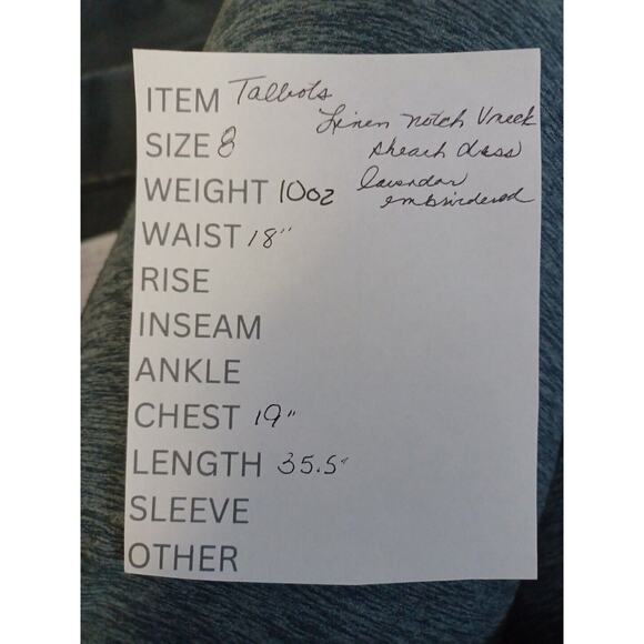 Talbots Size 8 Sleeveless Linen Cotton Sheath Dress Embroidered Neck Lavender - Picture 8 of 8